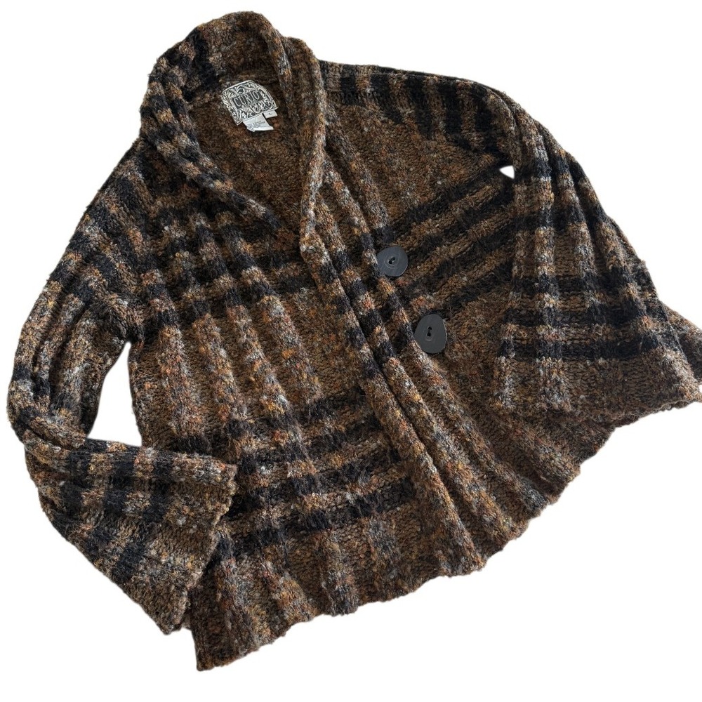 Curio Vintage Y2K Grunge Sweater Womens Large Flare Sleeve Brown Striped Layer